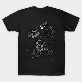 Astronaut Engaging in Celestial Fishing Extravaganza White Edition T-Shirt